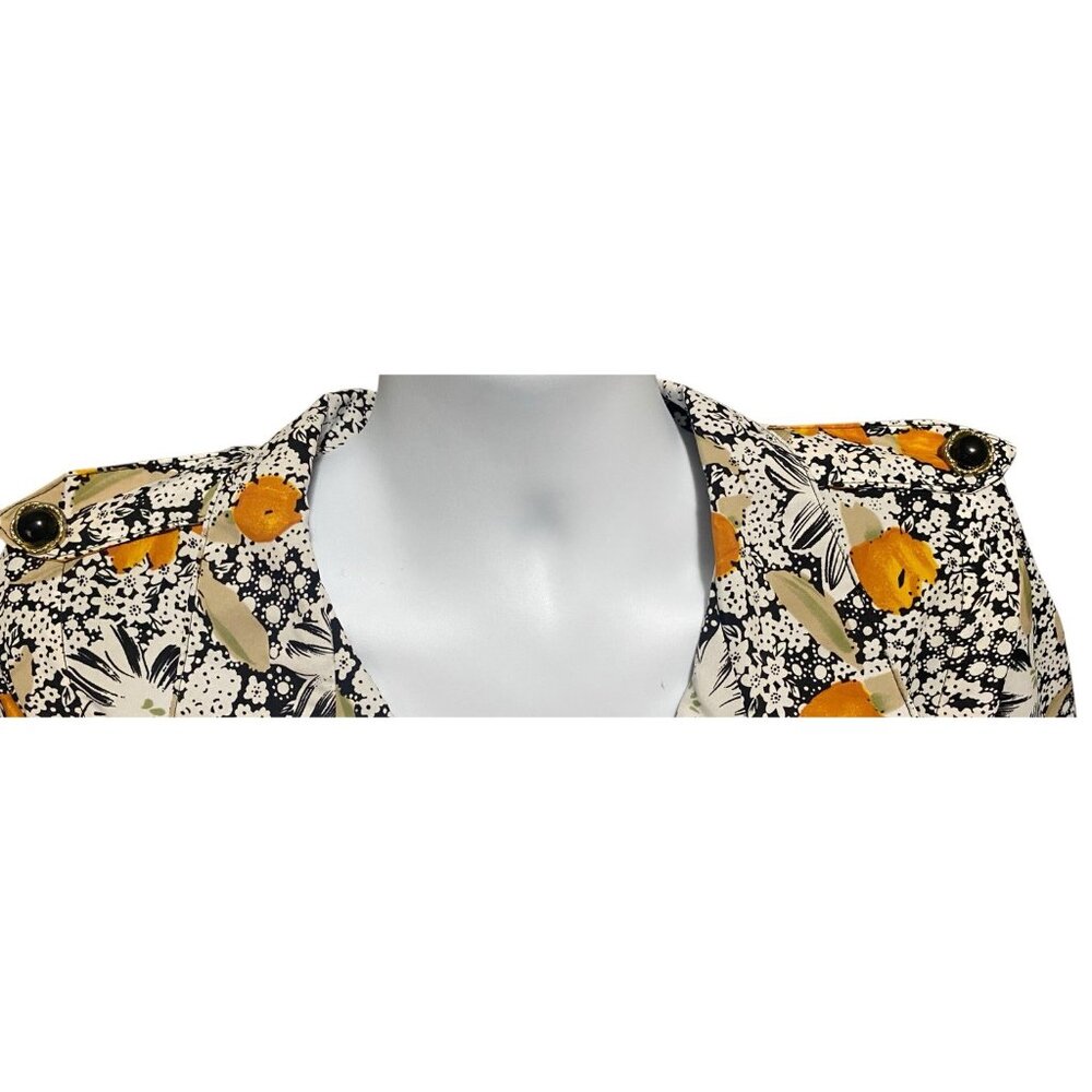 JAS Vintage Dress 2X Floral Midi Short Sleeves Collar Belted Pocket Black Yellow - Picture 10 of 15